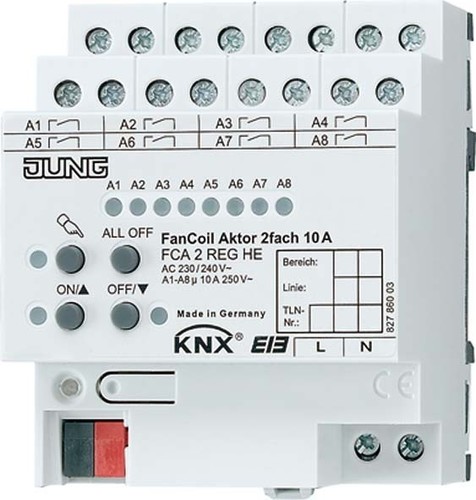 Jung KNX Fan-Coil-Aktor 2-fach REG Gehäuse 4TE FCA 2 REGHE