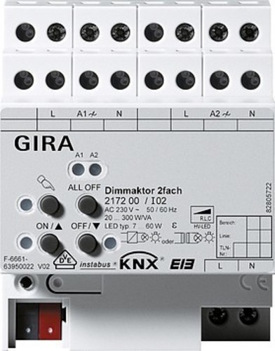 Gira Universal-Dimmaktor 2-fach 2x300W KNX/EIB REG 217200