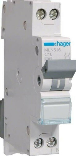 Hager Leitungsschutzschalter 1P+N 6kA C 16A 1 Mod MLN516
