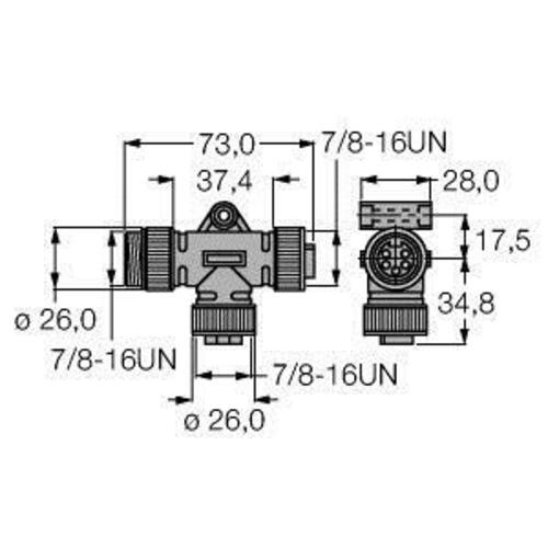 Turck Aktuator- und Sensor T-Splitter RSM-2RKM50Y