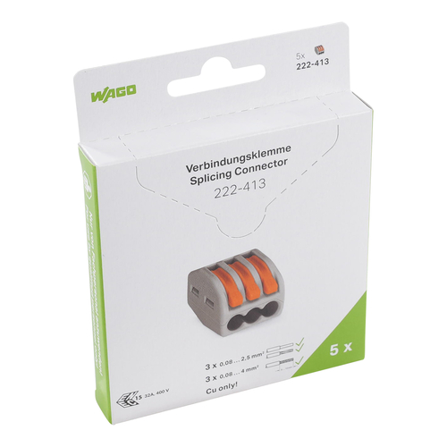 WAGO GmbH & Co. KG Verbindungsklemme max. 4 qmm,grau 222-413/995-005