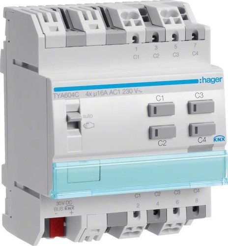 Hager KNX Schalt-/Jalousieausga. 4-fach, 16A TYA604C