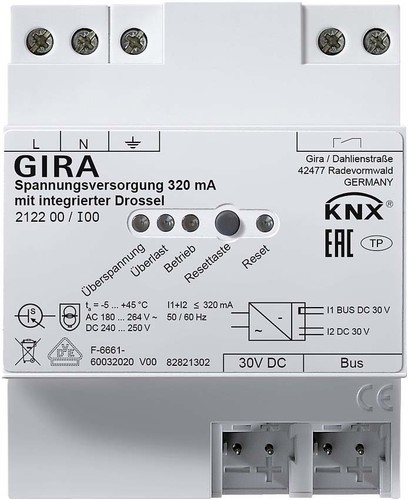 Gira KNX-Spannungsversorgung 320mA Drossel REG 212200