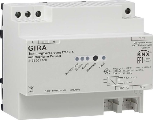 Gira KNX-Spannungsversorgung 1280mA Drossel REG 213800