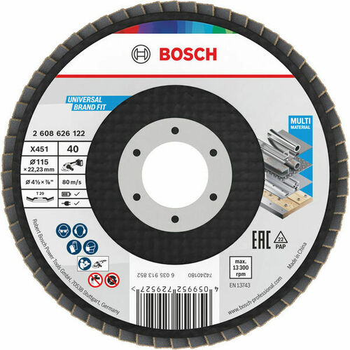 Bosch Power Tools X451 Fächerschleifscheibe, 115 x 22,23 mm K40 2608626122 Bosch Power Tools X451 Fächerschleifscheibe, 115 x 22,23 mm K40 2608626122