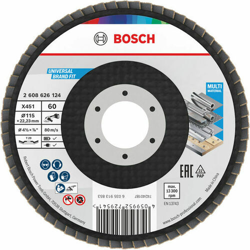 Bosch Power Tools X451 Fächerschleifscheibe, 115 x 22,23 mm K60 2608626124 Bosch Power Tools X451 Fächerschleifscheibe, 115 x 22,23 mm K60 2608626124