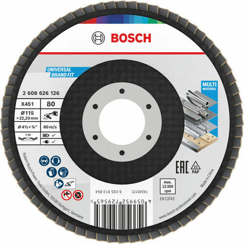 Bosch Power Tools X451 Fächerschleifscheibe, 115 x 22,23 mm K80 2608626126 Bosch Power Tools X451 Fächerschleifscheibe, 115 x 22,23 mm K80 2608626126
