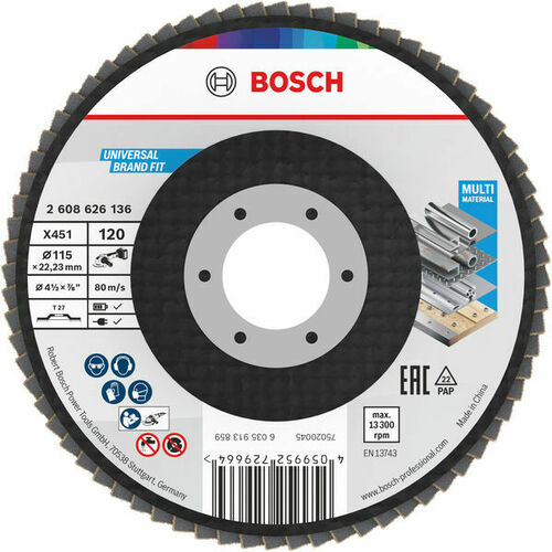 Bosch Power Tools X451 Fächerschleifscheibe, 115 x 22,23 mm K120 2608626136 Bosch Power Tools X451 Fächerschleifscheibe, 115 x 22,23 mm K120 2608626136
