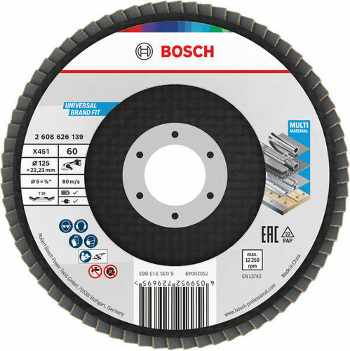 Bosch Power Tools X451 Fächerschleifscheibe, 125 x 22,23 mm K60 2608626139 Bosch Power Tools X451 Fächerschleifscheibe, 125 x 22,23 mm K60 2608626139