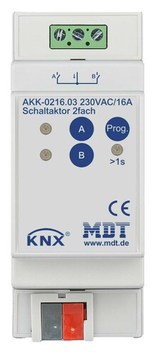 MDT technologies Schaltaktor 2-fach 2TE REG, 16A, 230VAC AKK-0216.03