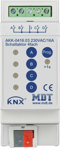 MDT technologies Schaltaktor 4-fach 2TE REG,16A,230VAC,Komp. AKK-0416.03