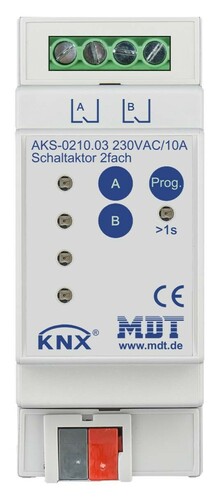 MDT technologies Schaltaktor 2-fach 2TE REG, 10A, 230VAC AKS-0210.03