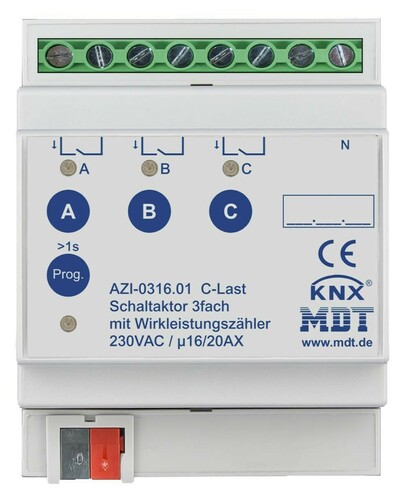 MDT technologies Schaltaktor 3-fach 4TE REG, 16/20A, 230VAC AZI-0316.01