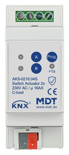 MDT technologies KNX Schaltaktor 2-fach 2TE REG 16 A 230 V AKS-0216.04S MDT technologies KNX Schaltaktor 2-fach 2TE REG 16 A 230 V AKS-0216.04S