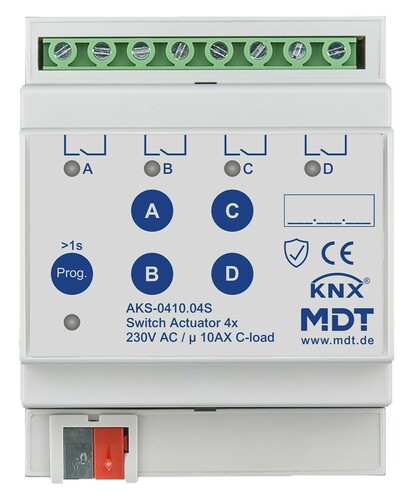 MDT technologies KNX Schaltaktor 4-fach 4TE REG 10 A 230 V AKS-0410.04S MDT technologies KNX Schaltaktor 4-fach 4TE REG 10 A 230 V AKS-0410.04S