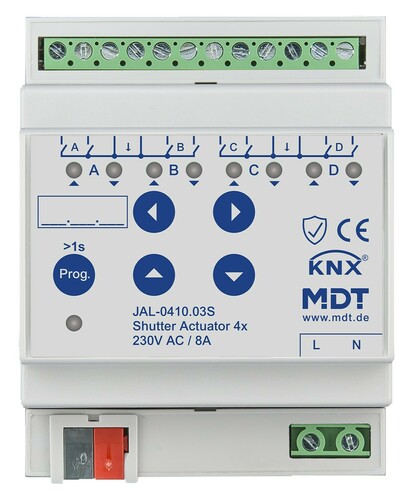 MDT technologies KNX Jalousieaktor 4-fach 4TE REG 8 A 230 V AC JAL-0410.03S MDT technologies KNX Jalousieaktor 4-fach 4TE REG 8 A 230 V AC JAL-0410.03S