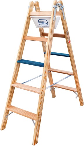 ILLER-LEITER Holz Stufen Stehleiter ERGO Plus 2x5 Stufen 2105-7