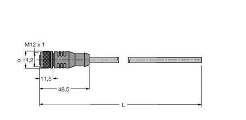 Turck M12-Kupplung,gerade Ende offen, 6m RKSW451-6M
