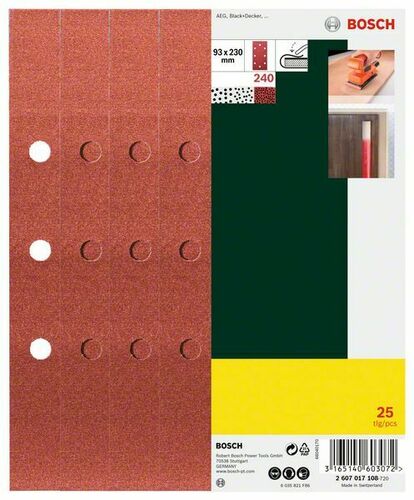 Bosch Power Tools Schleifblatt-Set 93x230mm,240,VE25 2607017108