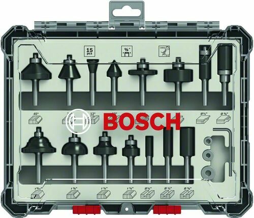 Bosch Power Tools Fräser-Set 15-tlg, 1/4 Zoll 2607017473
