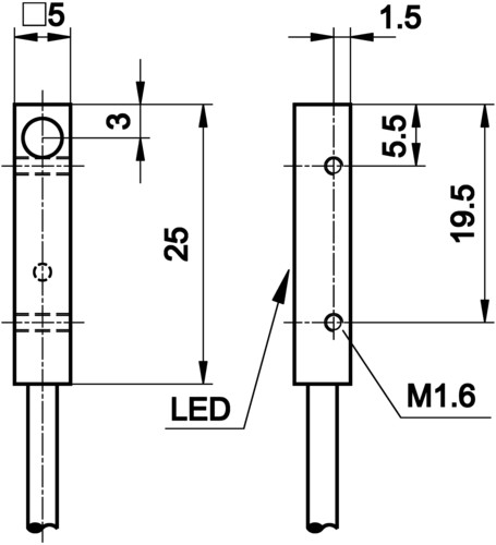 Ipf Electronic Sensor induktiv kurz 5x5x25 DC PNP Sn:0,8 IBQ50174
