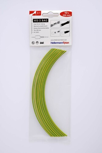 HellermannTyton Schrumpfschlauch 10Abschnitte a 200mm HIS3BAG1.5/0.5 gn-ge
