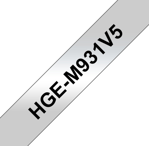 Brother Schriftbandkassette 12mm, 8m, si, schwarz HGe-M931V5 (VE5)
