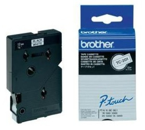 Brother Schriftbandkassette 12mm, 7,7m, weiß, schwarz TC-201A (VE10)