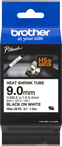 Brother Schrumpfschlauchkassette weiß/sw, 9,0mm, 1,5m HSe-221E