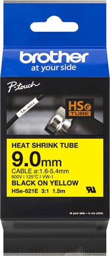 Brother Schrumpfschlauchkassette ge/sw, 9,0mm, 1,5m HSe-621E