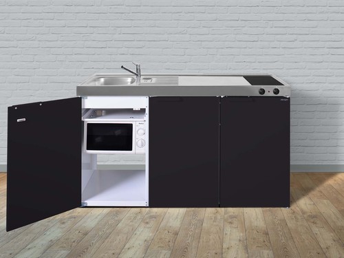 Stengel Miniküche Kitchenline Schwarz matt MKMSM150KSMWGKFliBre
