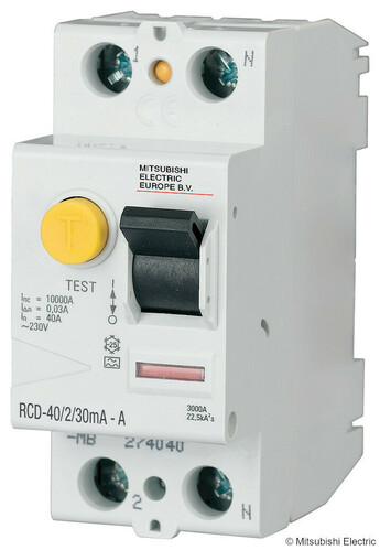 Mitsubishi Electric FI-Schutzschalter 2-polig RCD-40/2/30mA - A Mitsubishi Electric FI-Schutzschalter 2-polig RCD-40/2/30mA - A