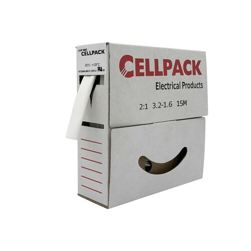 Cellpack Schrumpfschlauch in Abrollbox 15m SB/3.2-1.6/weiß/ 15m