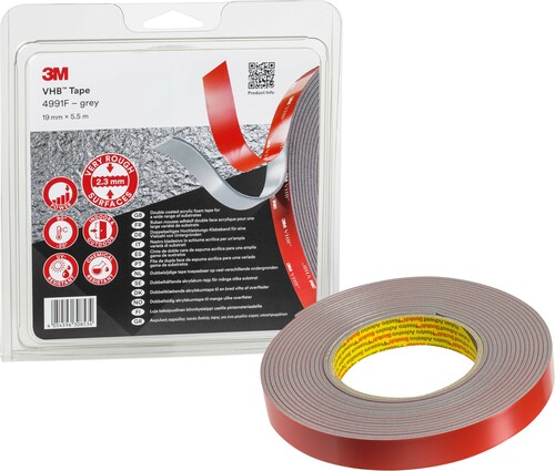 3M Deutschland Klebeband doppelseitig grau, 19mm x5,5m 4991F/IPS