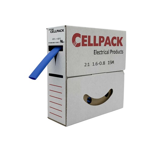 Cellpack Schrumpfschlauch-Abrollbox 1.6-0.8mm/L:15m,bl SB/1.6-0.8/blau/15m