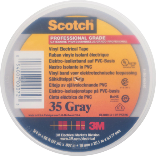 3M Deutschland PVC Elektro-Isolierband 19 mm x 20 m, grau Scotch 35 19x20 grau