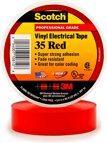 3M Deutschland PVC Elektro-Isolierband 19 mm x 20 m, rot Scotch 35-19X20RDNEW