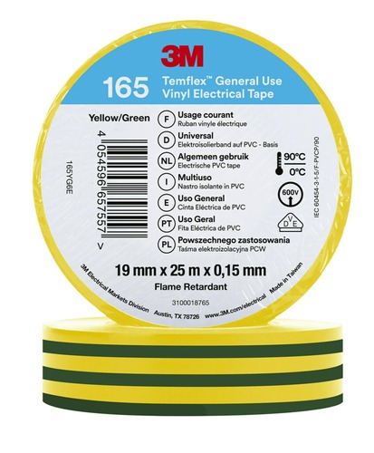 3M Deutschland PVC Elektro-Isolierband 165YG6E Temflex165 gngb19X25