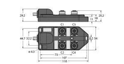 Turck Aktuator-/Sensor-Verteiler M12x1, 4-fach TB-4M12-4-10/TXL