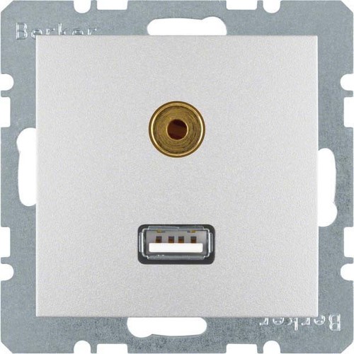 Berker Steckdose USB/3,5mm Audio aluminium matt 3315391404