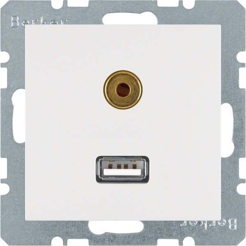 Berker Steckdose USB/3,5mm Audio polarweiß matt 3315391909