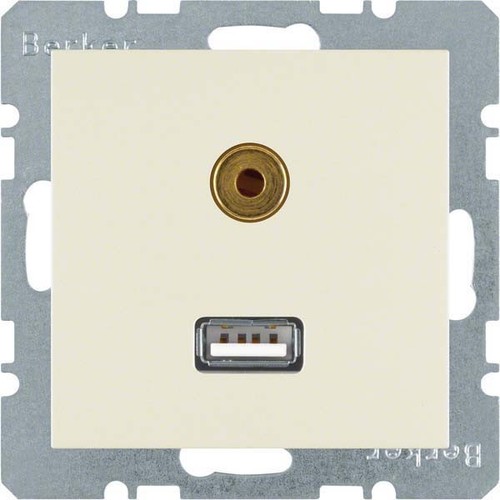 Berker Steckdose USB/3,5mm Audio weiß glänzend 3315398982