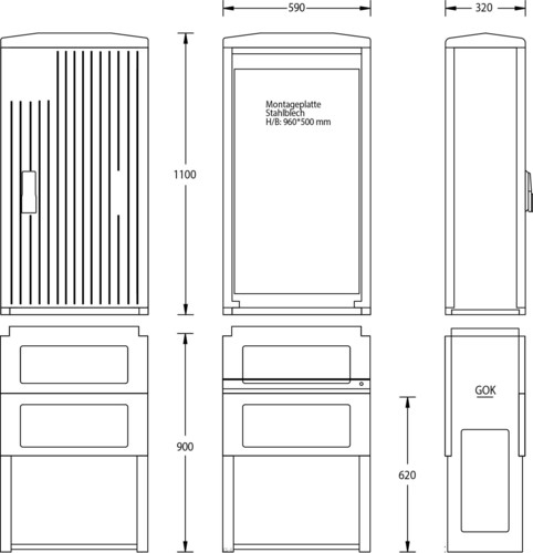 uesa Normschrank IP44 1100x590x320mm A070-M-1100