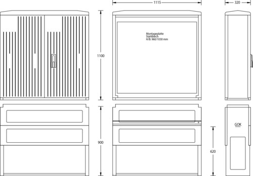 uesa Normschrank IP44 1100x1115x320mm A120-M-1100
