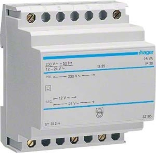 Hager Sicherheitstrafo 12V/2,08Ao.24V/1,04A ST312