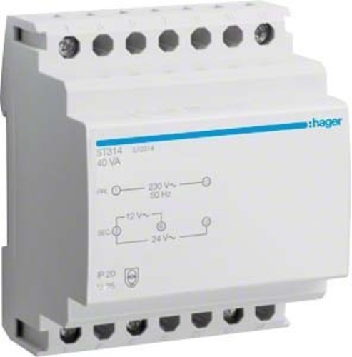 Hager Sicherheitstrafo 12V/3,33Ao.24V/1,67A ST314