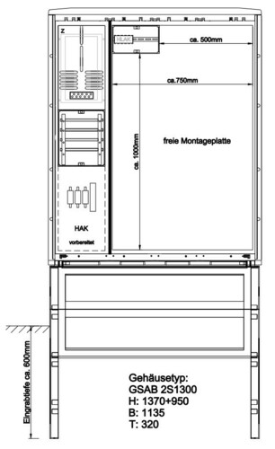 GSAB Elektrotechnik Zähleranschlußsäule VNB-Teil m. 1/3-Tür 42.00.1P11Gr.2