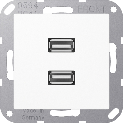 Jung Multimedia-Anschluss alpinweiß 2 x USB m.Tragring MA A 1153 WW