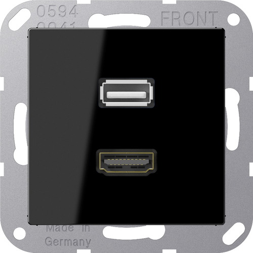 Jung Multimedia-Anschluss schwarz HDMI/USB m.Tragring MA A 1163 SW
