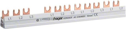 Hager Phasenschiene 3P+N Gabel.10qmm KDN363F